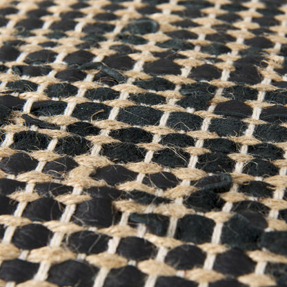 Aalia 16.0L x 16.0W x 16.0H Charcoal Leather and Jute Pouf