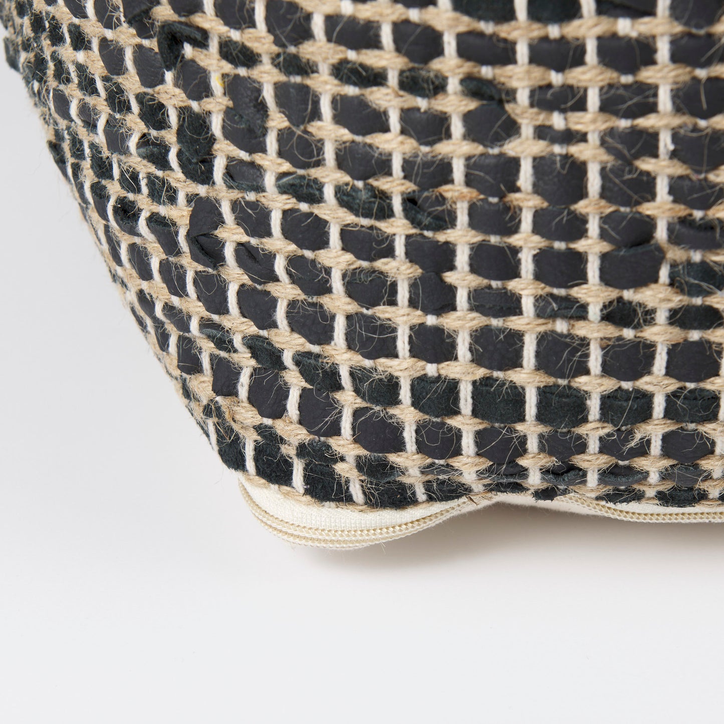 Aalia 16.0L x 16.0W x 16.0H Charcoal Leather and Jute Pouf
