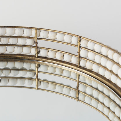 Decatur I 21L x 21W White Wooden Bead Mirrored Bottom Round Tray