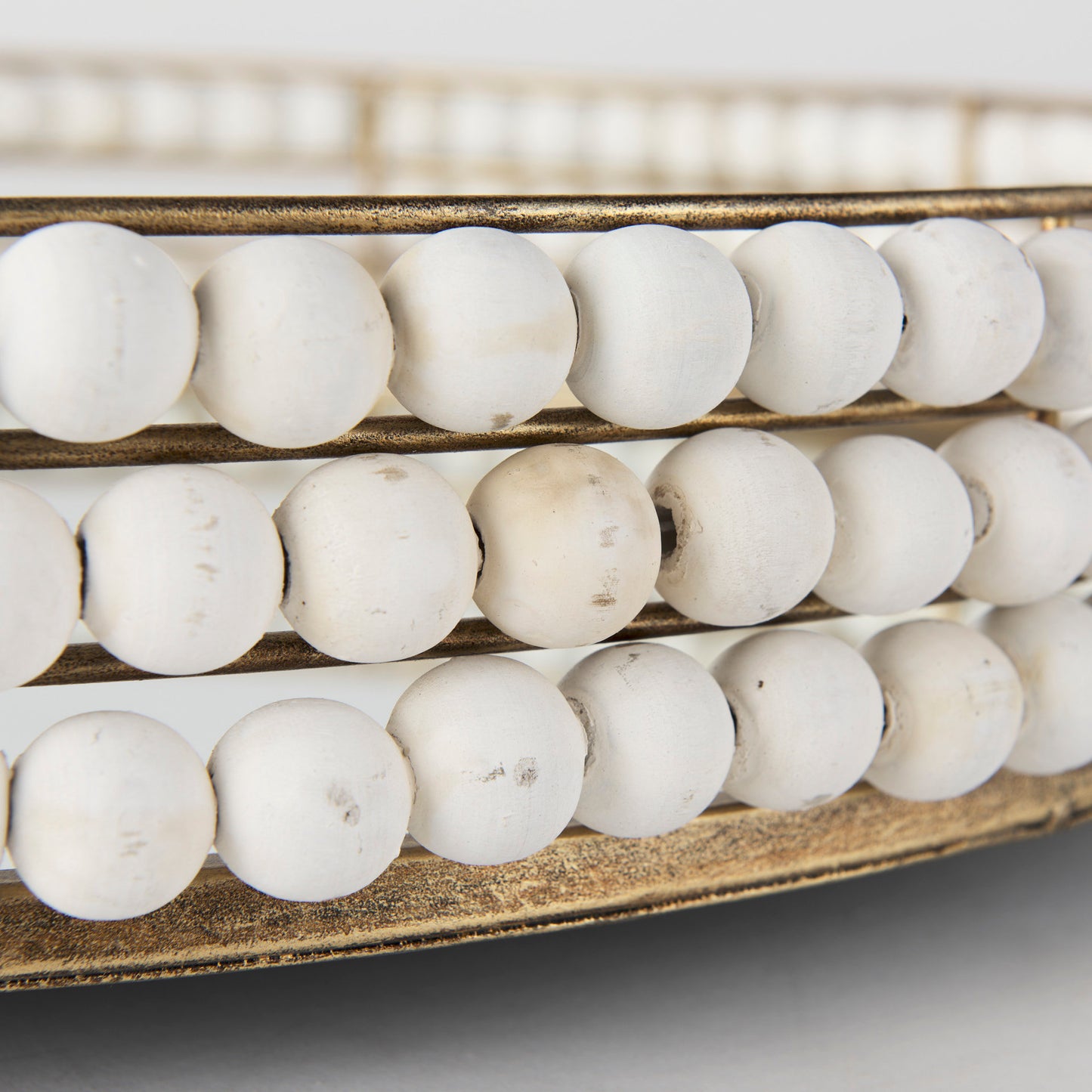 Decatur I 21L x 21W White Wooden Bead Mirrored Bottom Round Tray