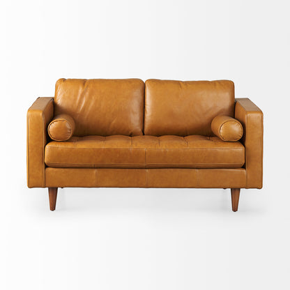 Svend 65.0L x 38.0W x 34.0H Tan Leather Love Seat Sofa