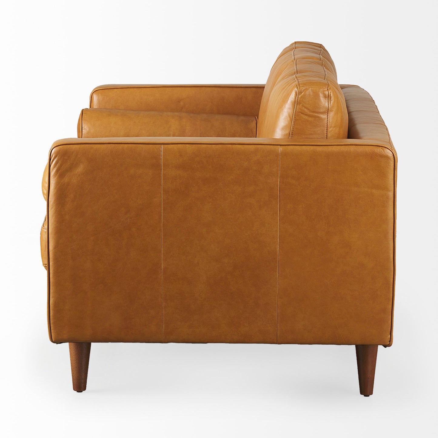 Svend 65.0L x 38.0W x 34.0H Tan Leather Love Seat Sofa
