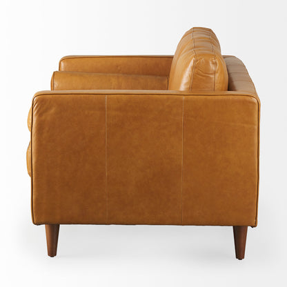 Svend 65.0L x 38.0W x 34.0H Tan Leather Love Seat Sofa