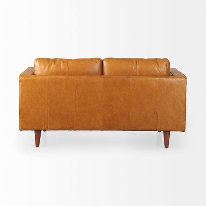Svend 65.0L x 38.0W x 34.0H Tan Leather Love Seat Sofa
