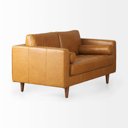 Svend 65.0L x 38.0W x 34.0H Tan Leather Love Seat Sofa