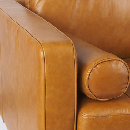 Svend 65.0L x 38.0W x 34.0H Tan Leather Love Seat Sofa