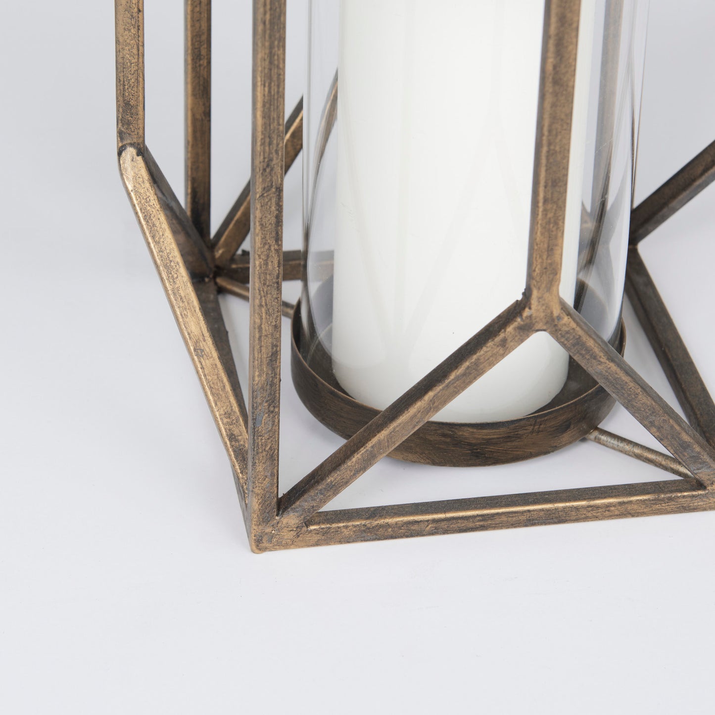 Ivy Small Gold Metal Geometric Cage Candle Holder Lantern
