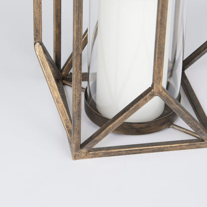 Ivy Small Gold Metal Geometric Cage Candle Holder Lantern