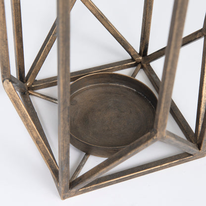 Ivy Small Gold Metal Geometric Cage Candle Holder Lantern