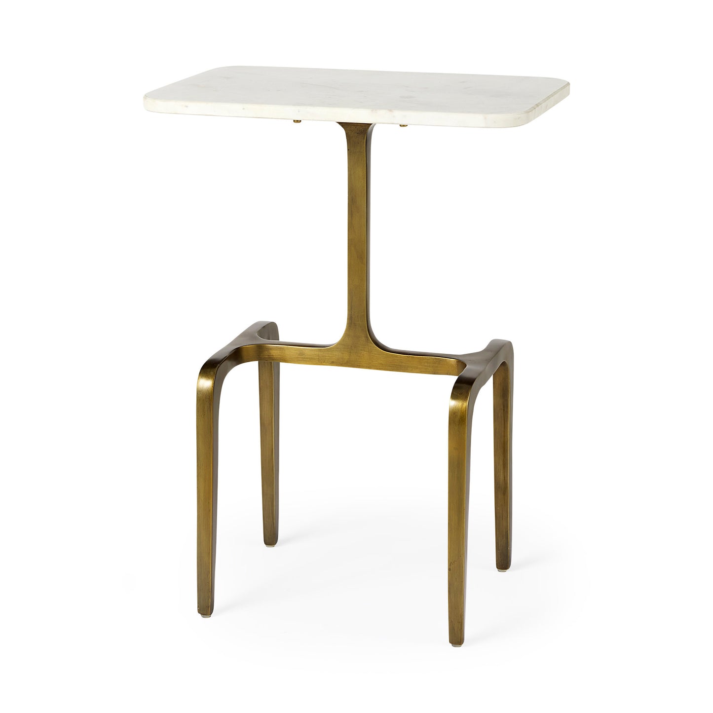Preston 17.3L x 11.3W x 22.8H White Marble Top W/Gold Metal Accent Table
