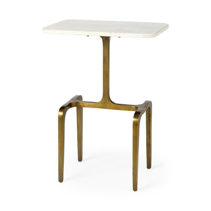Preston 17.3L x 11.3W x 22.8H White Marble Top W/Gold Metal Accent Table