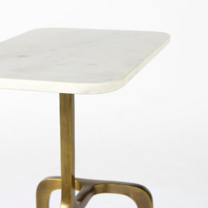 Preston 17.3L x 11.3W x 22.8H White Marble Top W/Gold Metal Accent Table