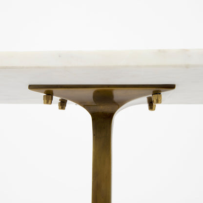 Preston 17.3L x 11.3W x 22.8H White Marble Top W/Gold Metal Accent Table