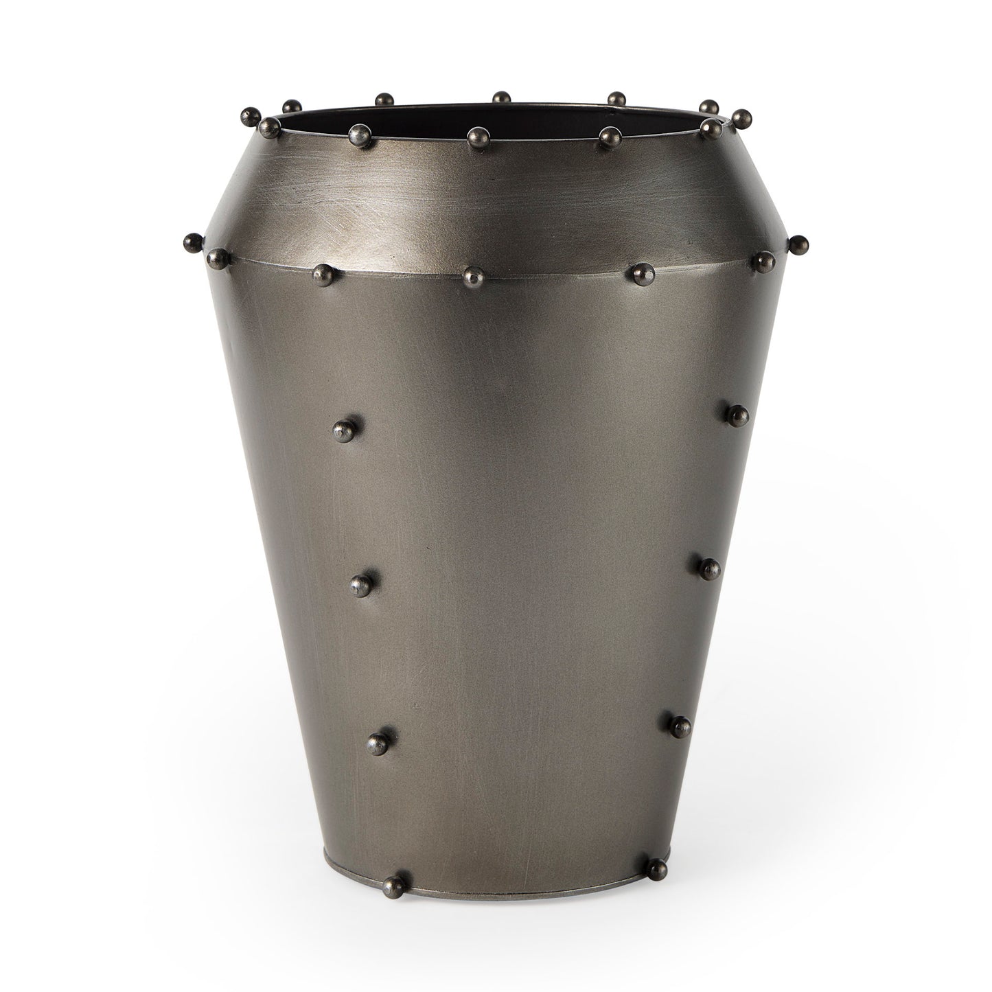 Elio 12.2H Large Gun Metal Gray Metal W/Studs Vase