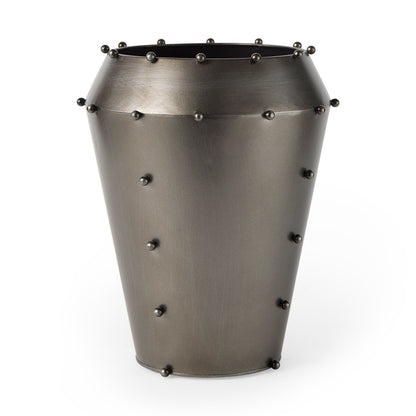 Elio 12.2H Large Gun Metal Gray Metal W/Studs Vase