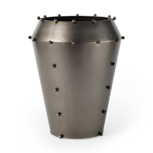 Elio 12.2H Large Gun Metal Gray Metal W/Studs Vase