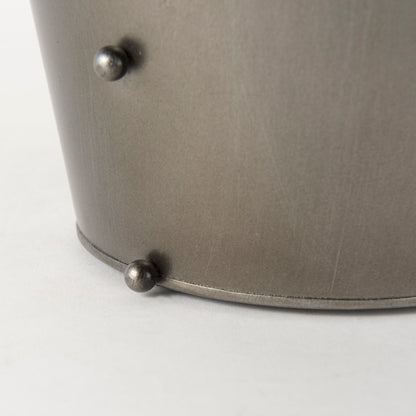 Elio 12.2H Large Gun Metal Gray Metal W/Studs Vase