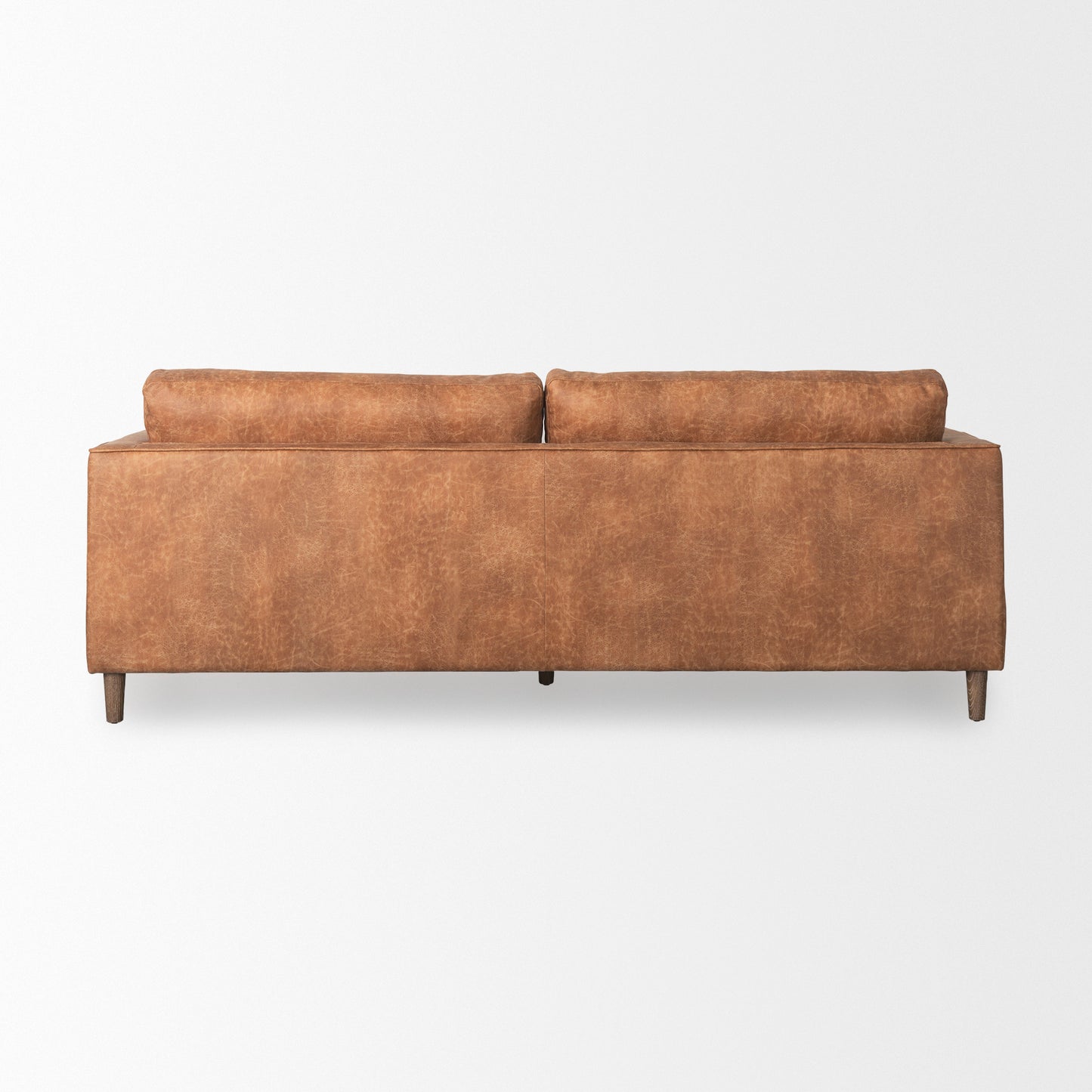 Loretta 88.0L x 36.2W x 33.9H Cognac Brown Faux Leather Three Seater Sofa with Two Bolster Cushions