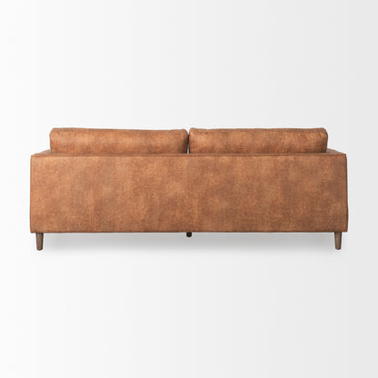 Loretta 88.0L x 36.2W x 33.9H Cognac Brown Faux Leather Three Seater Sofa with Two Bolster Cushions