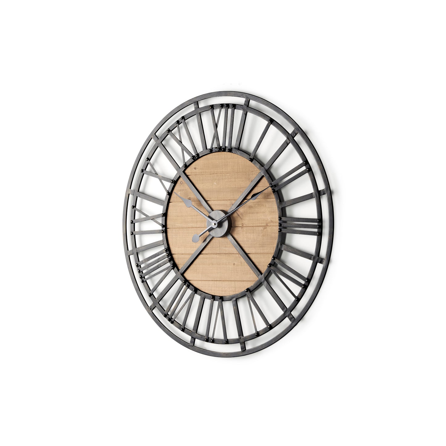 Lewiston 30.1L x 2.0W x 30.1H Black Iron W/Wood Round Wall Clock