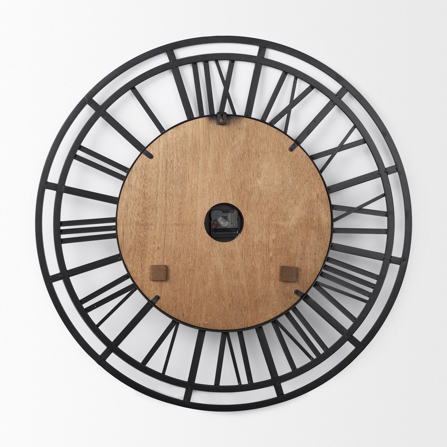 Lewiston 30.1L x 2.0W x 30.1H Black Iron W/Wood Round Wall Clock