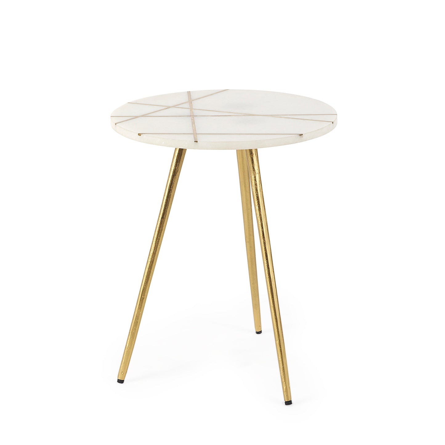 Vivienne 16.0L x 16.0W x 19.0H White Marble W/Antique Gold Metal Round Small Side Table