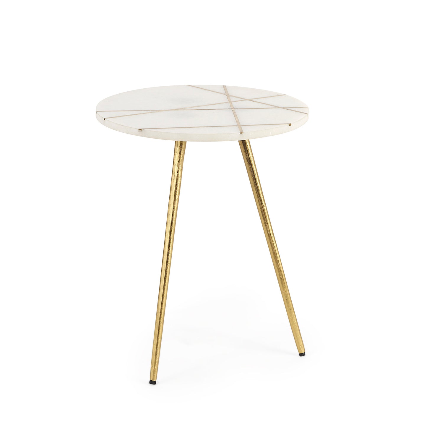 Vivienne 16.0L x 16.0W x 19.0H White Marble W/Antique Gold Metal Round Small Side Table