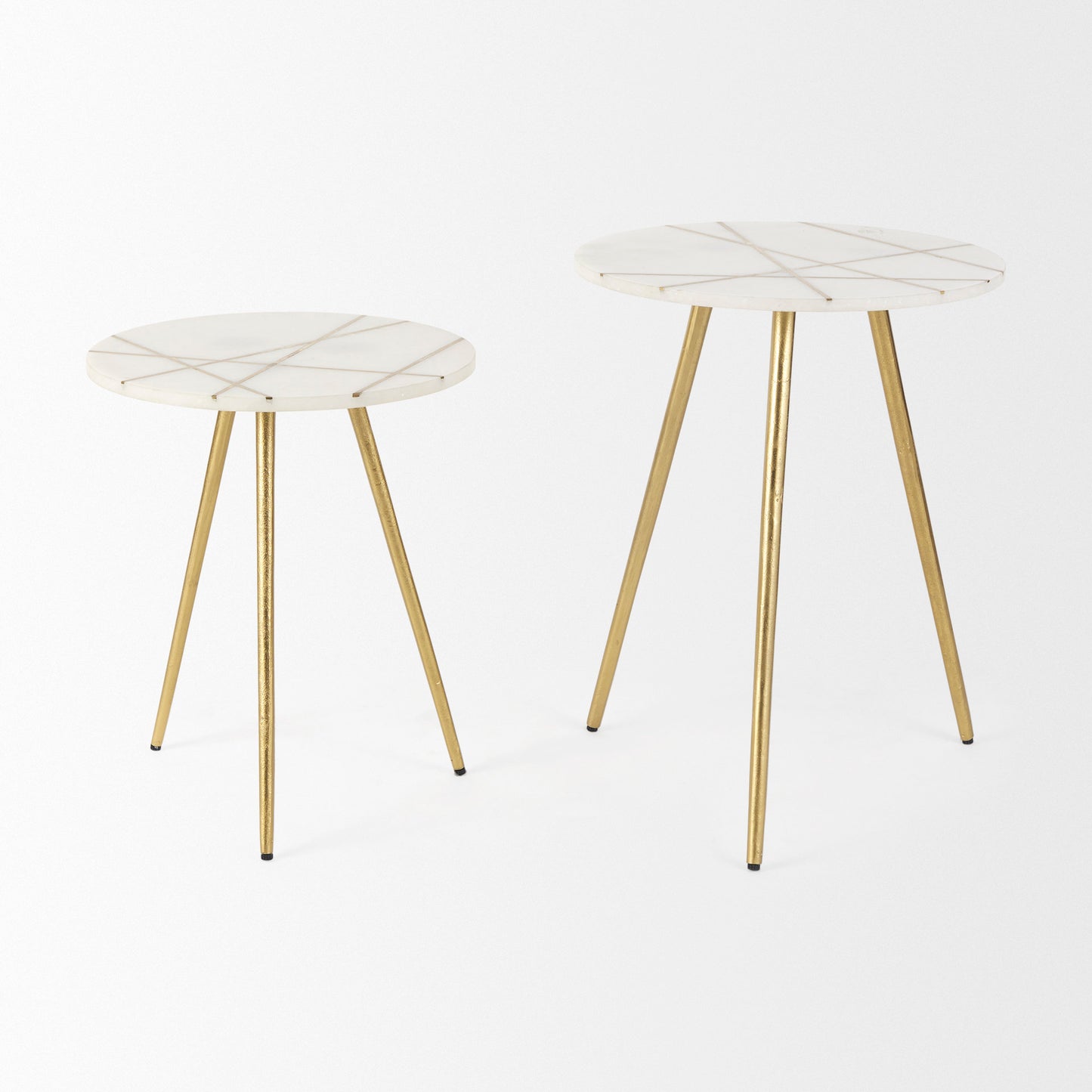 Vivienne 16.0L x 16.0W x 19.0H White Marble W/Antique Gold Metal Round Small Side Table