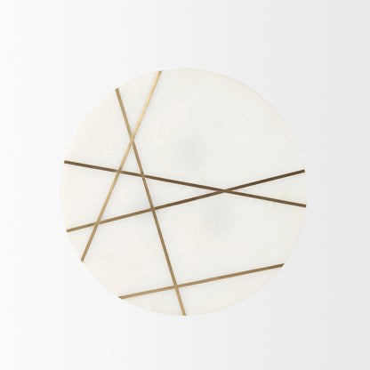 Vivienne 16.0L x 16.0W x 19.0H White Marble W/Antique Gold Metal Round Small Side Table