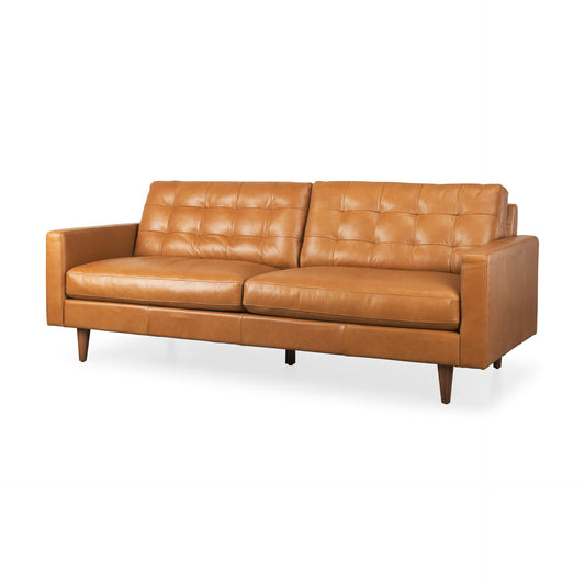 Olaf 88.2L x 37.8W x 35.0H Tan Leather Sofa