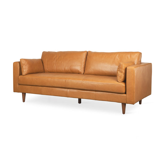 Elton 87.8L x 37.8W x 34.6H Tan Leather Sofa
