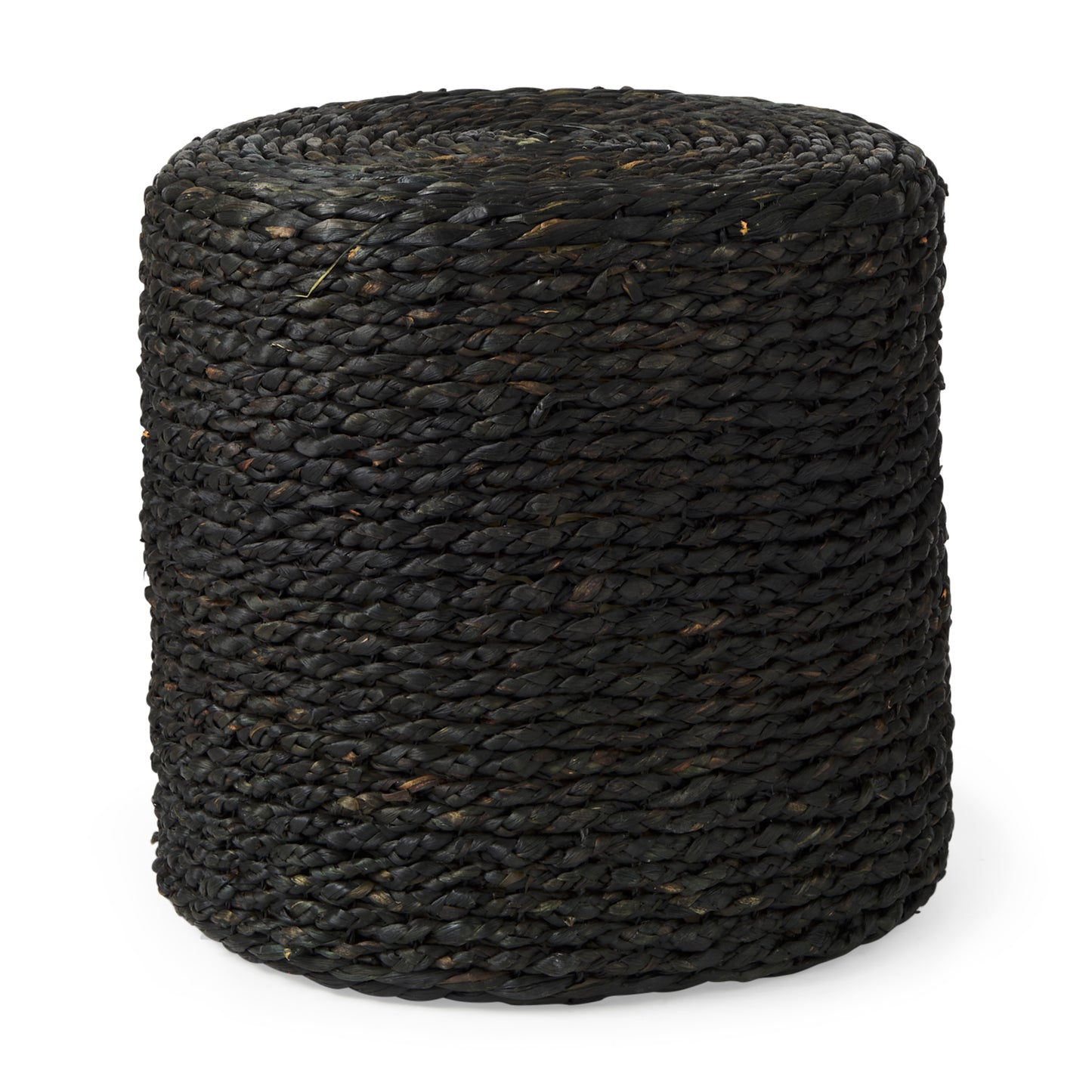 Dina 17.7L x 17.7W x 17.7H Black Cornhusk and Water Hyacinth Round Pouf