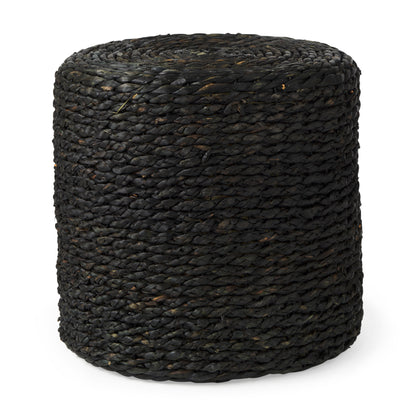 Dina 17.7L x 17.7W x 17.7H Black Cornhusk and Water Hyacinth Round Pouf