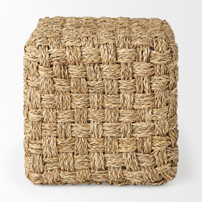Adele 17.7L x 17.7W x 17.7H Medium Brown Seagrass Woven Square Pouf