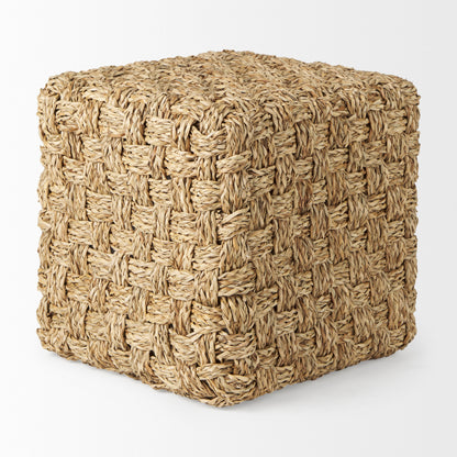 Adele 17.7L x 17.7W x 17.7H Medium Brown Seagrass Woven Square Pouf