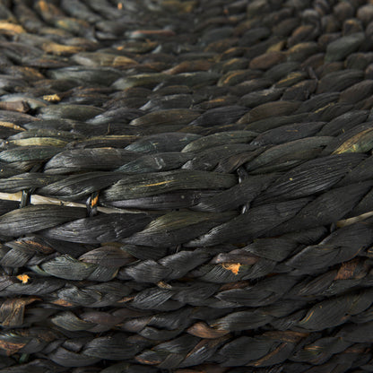 Dina 17.7L x 17.7W x 17.7H Black Cornhusk and Water Hyacinth Round Pouf