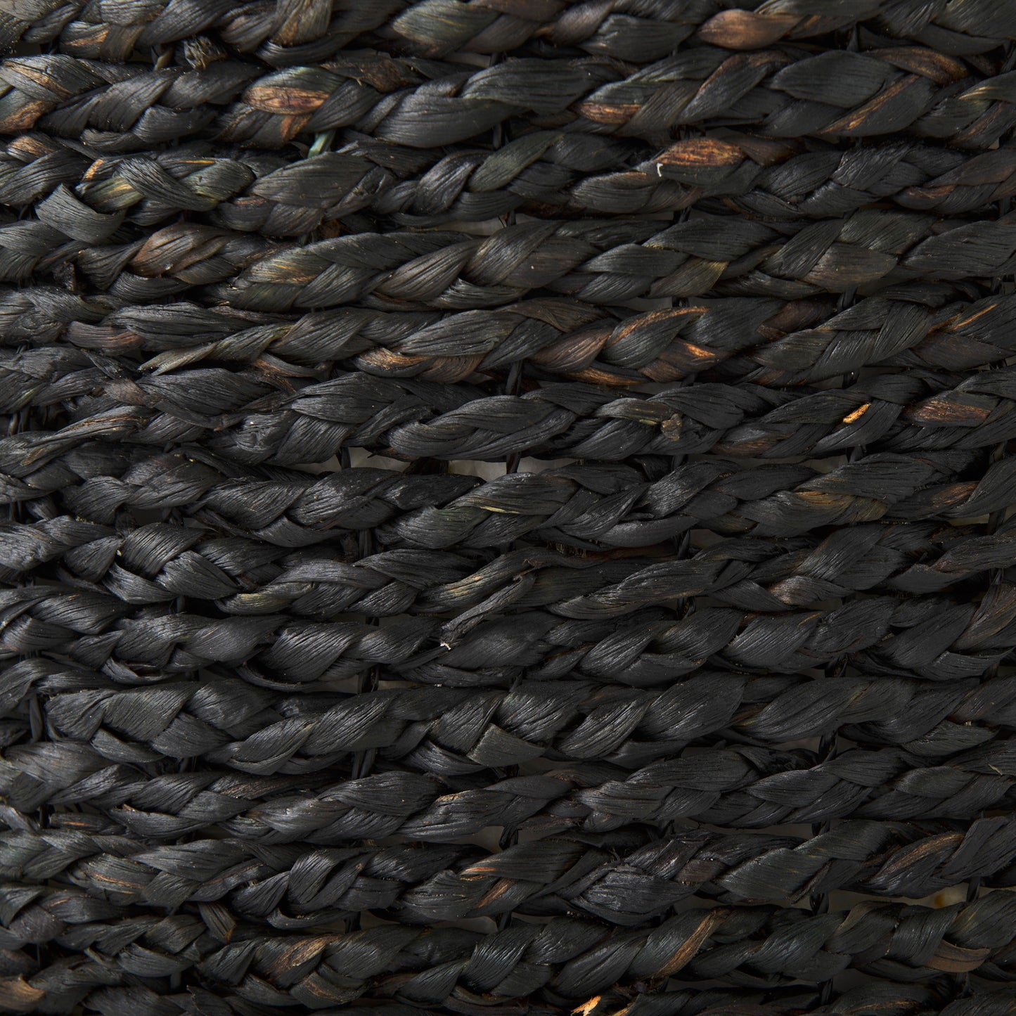 Dina 17.7L x 17.7W x 17.7H Black Cornhusk and Water Hyacinth Round Pouf