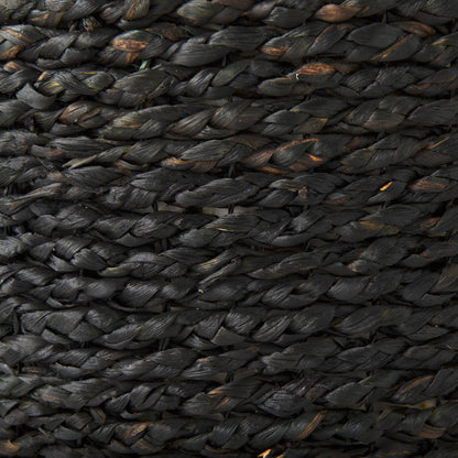 Dina 17.7L x 17.7W x 17.7H Black Cornhusk and Water Hyacinth Round Pouf