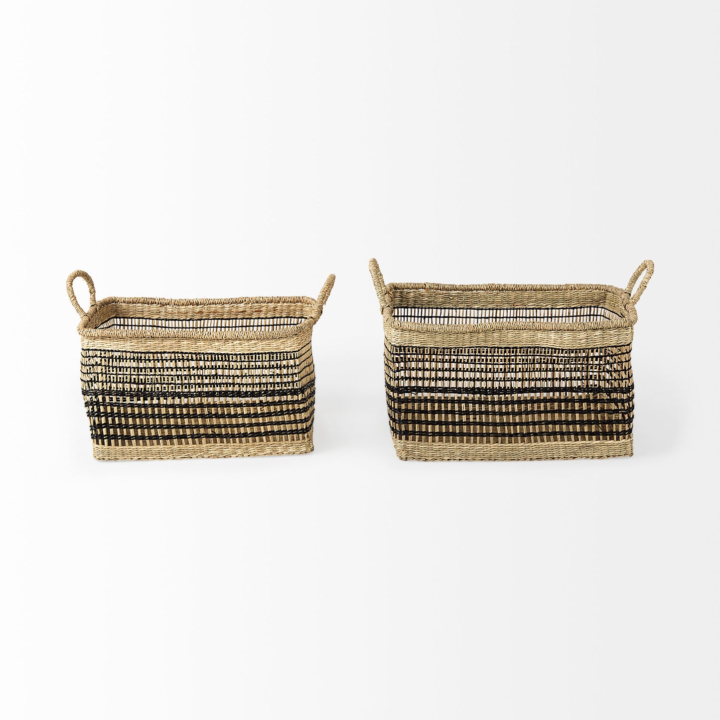 Nia 18.5L x 13.4W x 14.6H Set of 2 Light Brown Seagrass Rectangular Basket with Handles