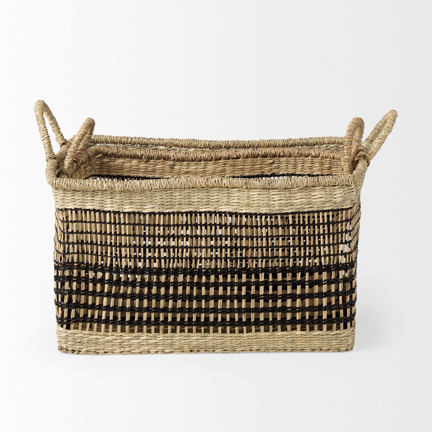 Nia 18.5L x 13.4W x 14.6H Set of 2 Light Brown Seagrass Rectangular Basket with Handles