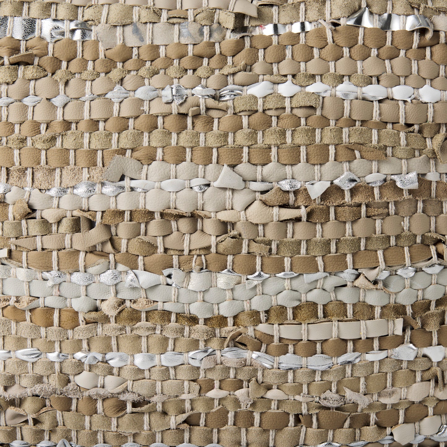 Aadhya 16.0L x 16.0W x 16.0H Taupe/Silver Leather and Cotton Pouf