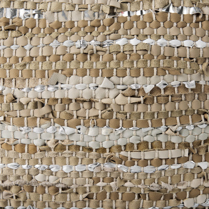 Aadhya 16.0L x 16.0W x 16.0H Taupe/Silver Leather and Cotton Pouf