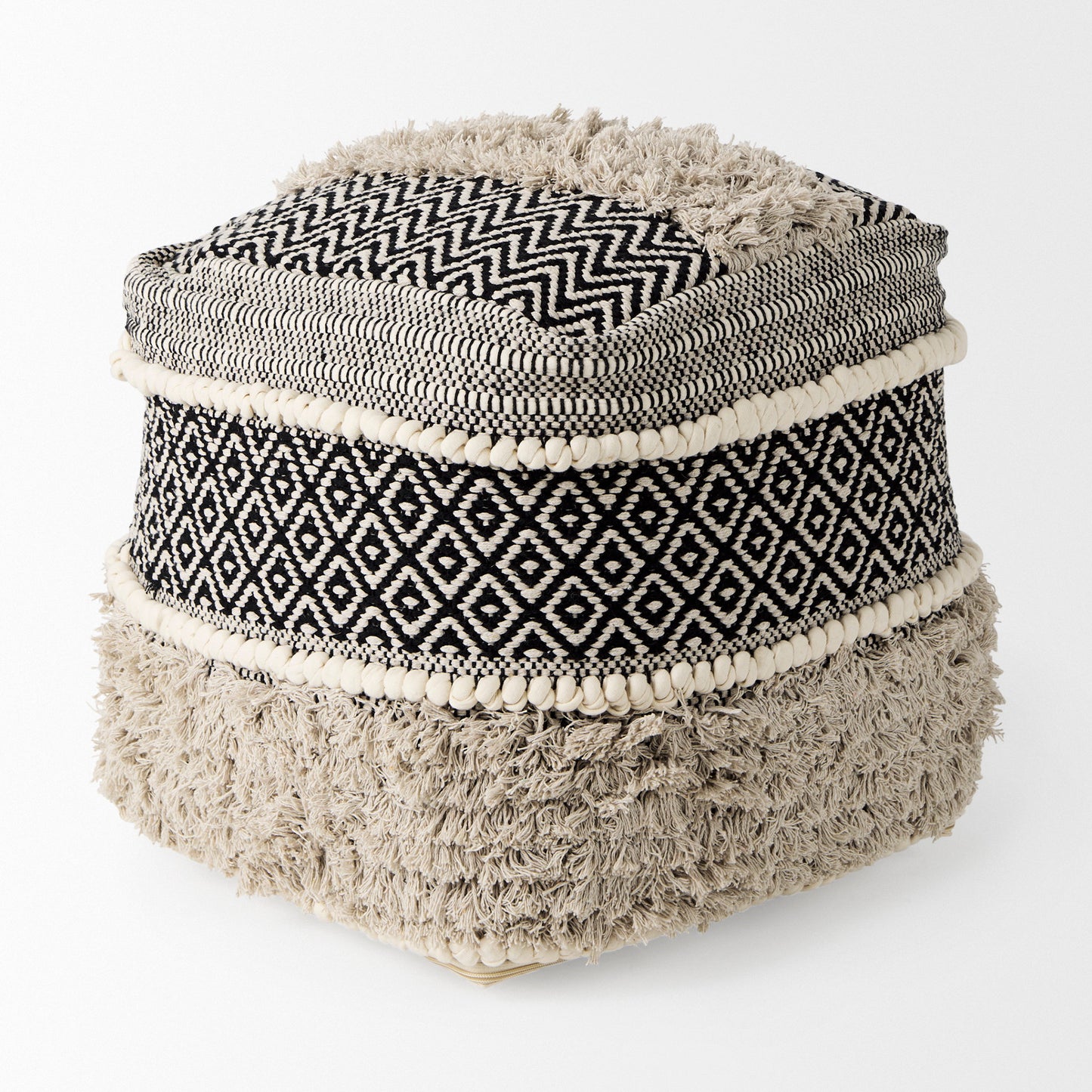 Darika 16.0L x 16.0W x 16.0H Black/White/Gray Cotton Pouf