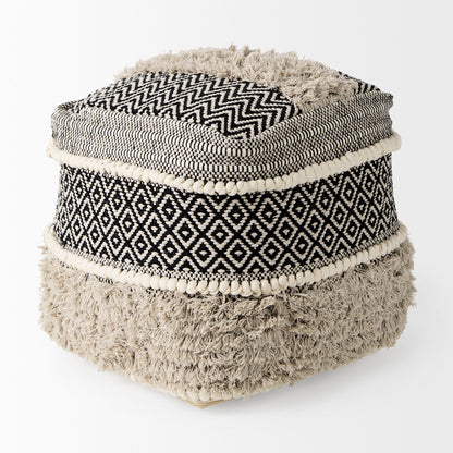 Darika 16.0L x 16.0W x 16.0H Black/White/Gray Cotton Pouf