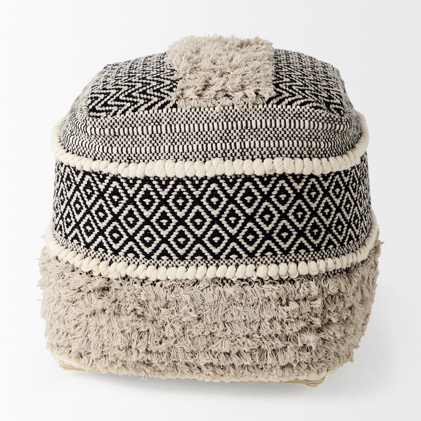 Darika 16.0L x 16.0W x 16.0H Black/White/Gray Cotton Pouf