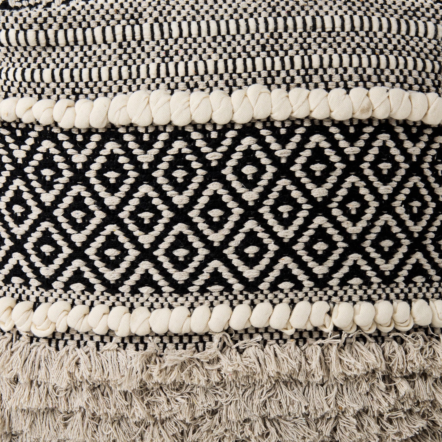 Darika 16.0L x 16.0W x 16.0H Black/White/Gray Cotton Pouf