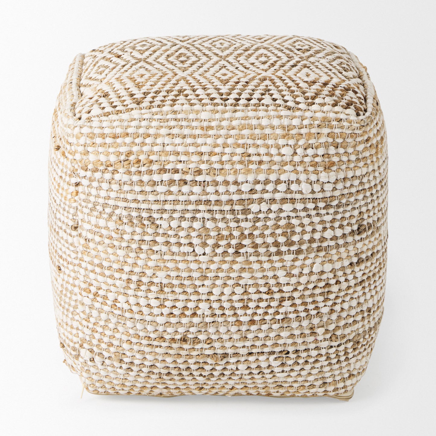 Ekani 16.0L x 16.0W x 16.0H Cream/Beige Cotton Pouf