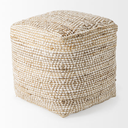 Ekani 16.0L x 16.0W x 16.0H Cream/Beige Cotton Pouf