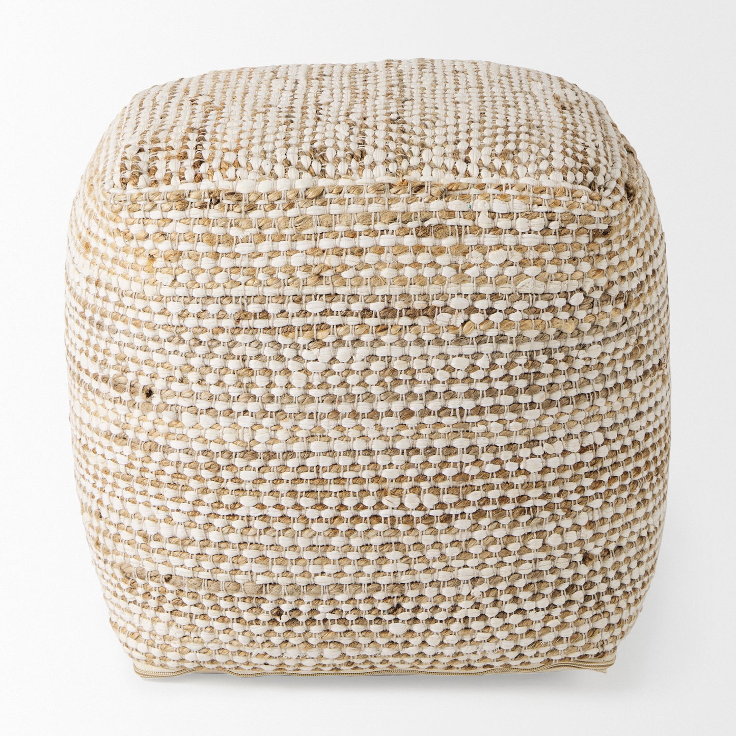 Ekani 16.0L x 16.0W x 16.0H Cream/Beige Cotton Pouf
