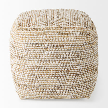 Ekani 16.0L x 16.0W x 16.0H Cream/Beige Cotton Pouf